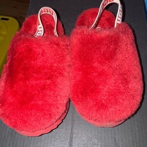 UGG Red Fluffy Kids Sandals